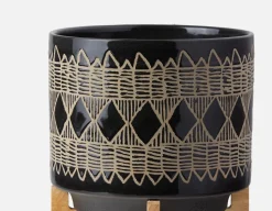 ADEN ceramic pot with wood stand 29 cm