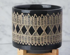 ADEN ceramic pot with wood stand 22 cm