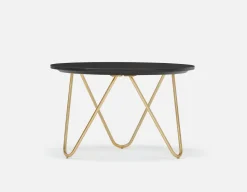 AKOT round marble coffee table 75 cm with gold-colored metal legs
