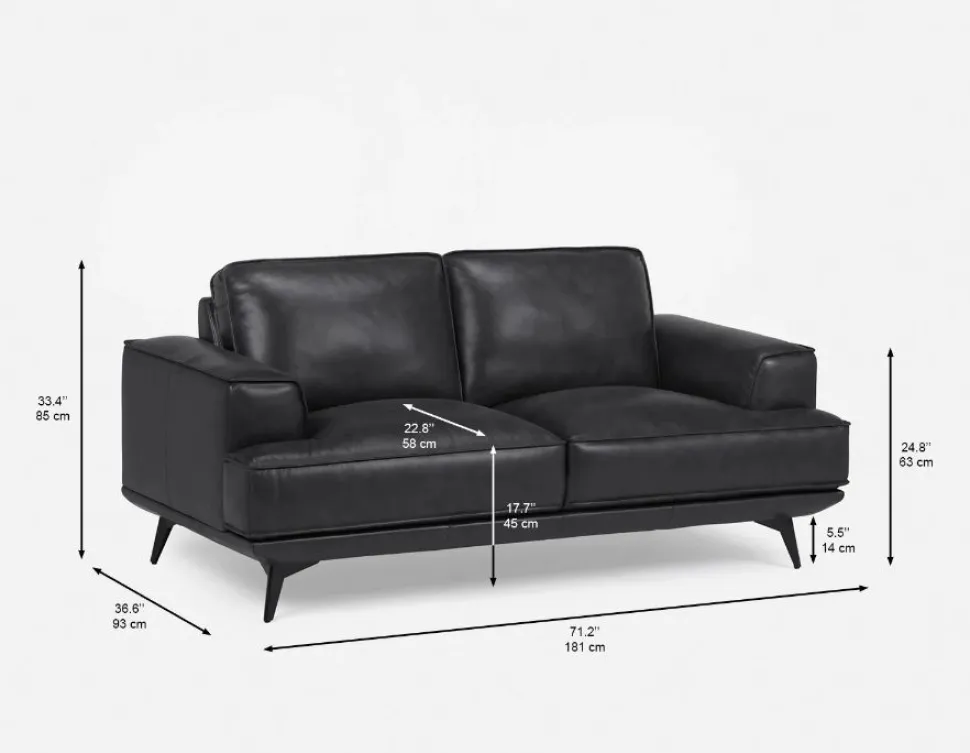 ALPHA 100% leather mid century loveseat
