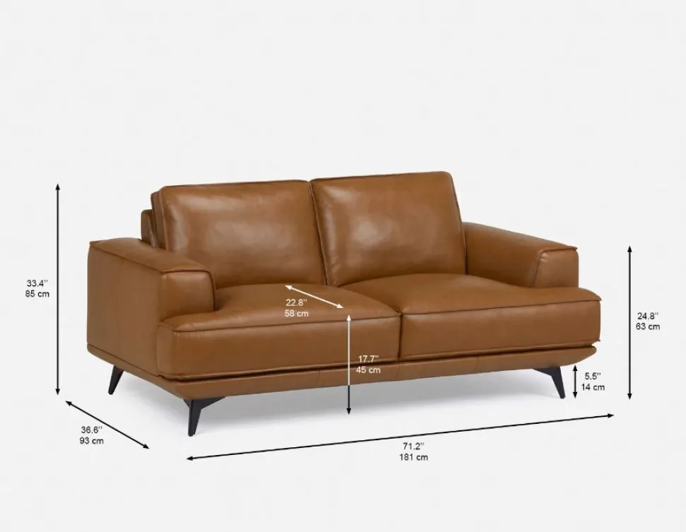 ALPHA 100% leather mid century loveseat