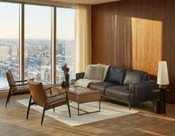 ALPHA 100% leather mid century 3-seater sofa