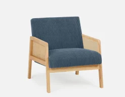 BECKETT armchair with corduroy and rattan accents
