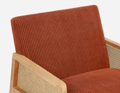 BECKETT armchair with corduroy and rattan accents