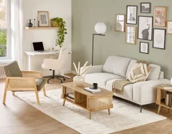 BECKETT armchair with corduroy and rattan accents