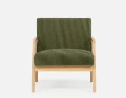 BECKETT armchair with corduroy and rattan accents