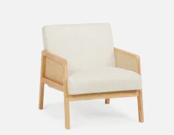 BECKETT armchair with corduroy and rattan accents