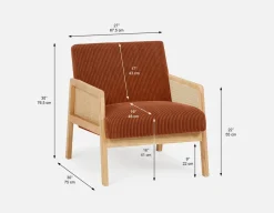 BECKETT armchair with corduroy and rattan accents
