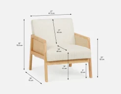 BECKETT armchair with corduroy and rattan accents