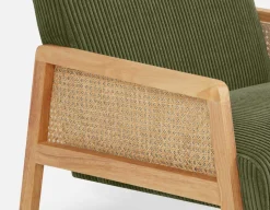 BECKETT armchair with corduroy and rattan accents