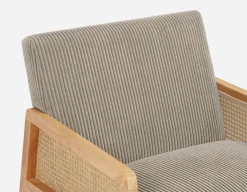 BECKETT armchair with corduroy and rattan accents