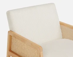BECKETT armchair with corduroy and rattan accents