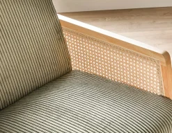 BECKETT armchair with corduroy and rattan accents