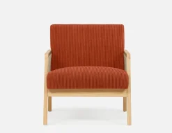 BECKETT armchair with corduroy and rattan accents
