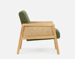 BECKETT armchair with corduroy and rattan accents