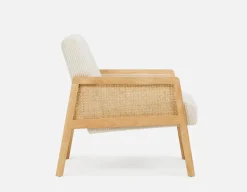 BECKETT armchair with corduroy and rattan accents
