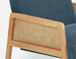 BECKETT armchair with corduroy and rattan accents