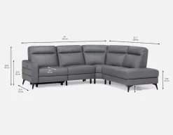 BILLIE right-facing 100% leather power reclining sectional sofa