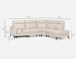 BILLIE right-facing 100% leather power reclining sectional sofa