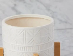 BOLANOW ceramic planter with bamboo stand 24 cm