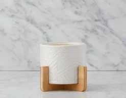 BOLANOW ceramic planter with bamboo stand 21 cm