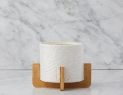 BOLANOW ceramic planter with bamboo stand 21 cm
