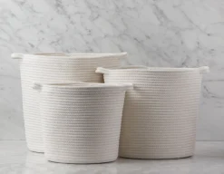 BUD set of 3 cotton rope and straw baskets