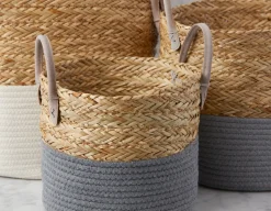 BUD set of 3 cotton rope and straw baskets
