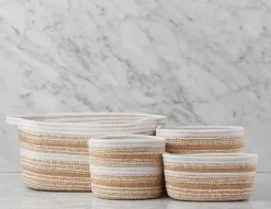 BUD set of 3 cotton rope and straw baskets