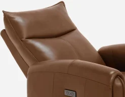 CALVERO contemporary power-reclining and glider 100% leather armchair with usb port