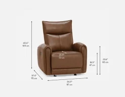 CALVERO contemporary power-reclining and glider 100% leather armchair with usb port