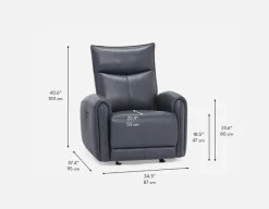 CALVERO contemporary power-reclining and glider 100% leather armchair with usb port