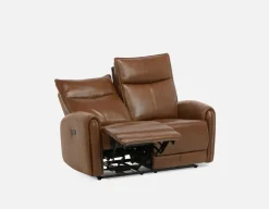 CALVERO contemporary power-reclining 100% leather loveseat with usb port
