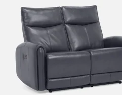 CALVERO contemporary power-reclining 100% leather loveseat with usb port