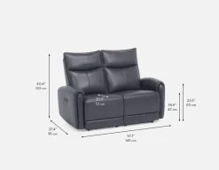 CALVERO contemporary power-reclining 100% leather loveseat with usb port