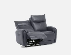 CALVERO contemporary power-reclining 100% leather loveseat with usb port