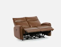 CALVERO contemporary power-reclining 100% leather loveseat with usb port