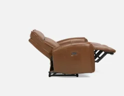 CALVERO contemporary power-reclining 100% leather loveseat with usb port