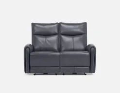 CALVERO contemporary power-reclining 100% leather loveseat with usb port