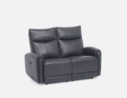 CALVERO contemporary power-reclining 100% leather loveseat with usb port