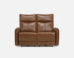 CALVERO contemporary power-reclining 100% leather loveseat with usb port