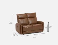 CALVERO contemporary power-reclining 100% leather loveseat with usb port