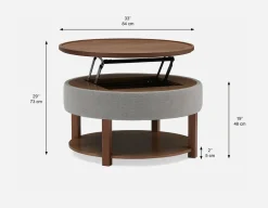 DAMIAN wood veneer lift-top coffee table with storage 84 cm