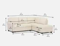 DELPHINE traditional left-facing sectional sofa-bed with storage