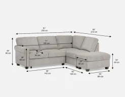 DELPHINE traditional right-facing sectional sofa-bed with storage