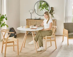 EIFFEL round lacquered dining table with solid beech wood legs 90 cm