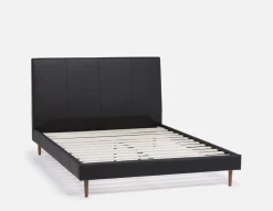 JAVIER mid-century modern 100% leather queen size bed