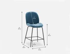 JUDITH velvet counter stool with backrest 68 cm
