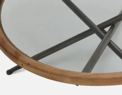 KAY fir wood coffee table with tempered glass top 100 cm