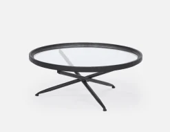 KAY fir wood coffee table with tempered glass top 100 cm